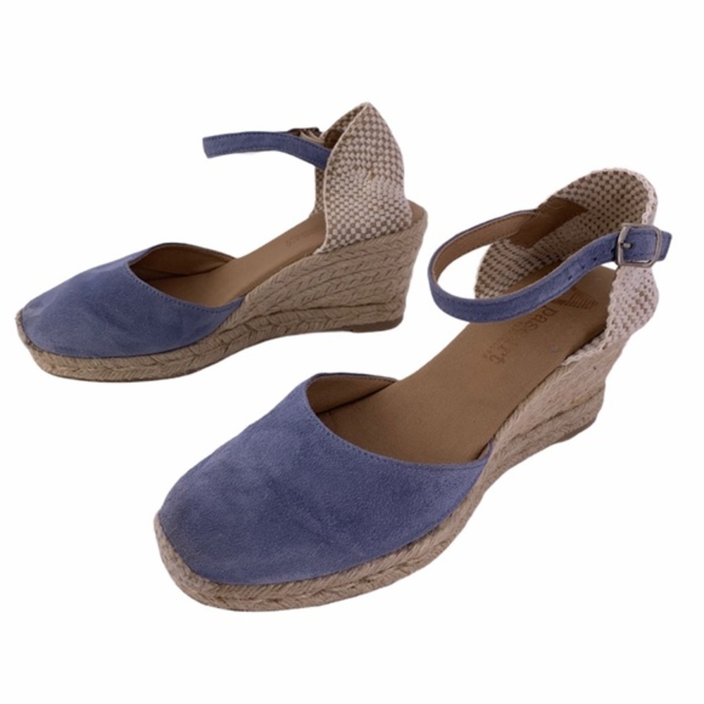 Paseart Blue Suede Espadrille Wedge Sandal